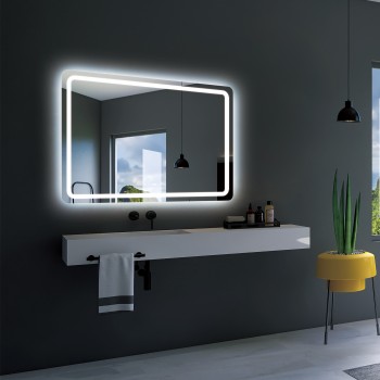 Espejo de baño Led redondo con marco en NEGRO MATE Y CORREA NEGRA -  Iluminado por LED con IRC >80 – Modelo KENIA – MamparaStore